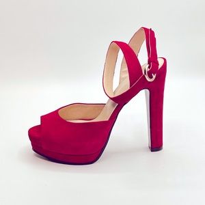 SALI Hand Made Pink Suede 5” Peeptoe 1.5” Platform Pumps Never Worn Size 37